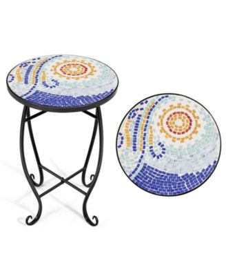 Outdoor Indoor Steel Accent Plant Stand Cobalt Table-Navy