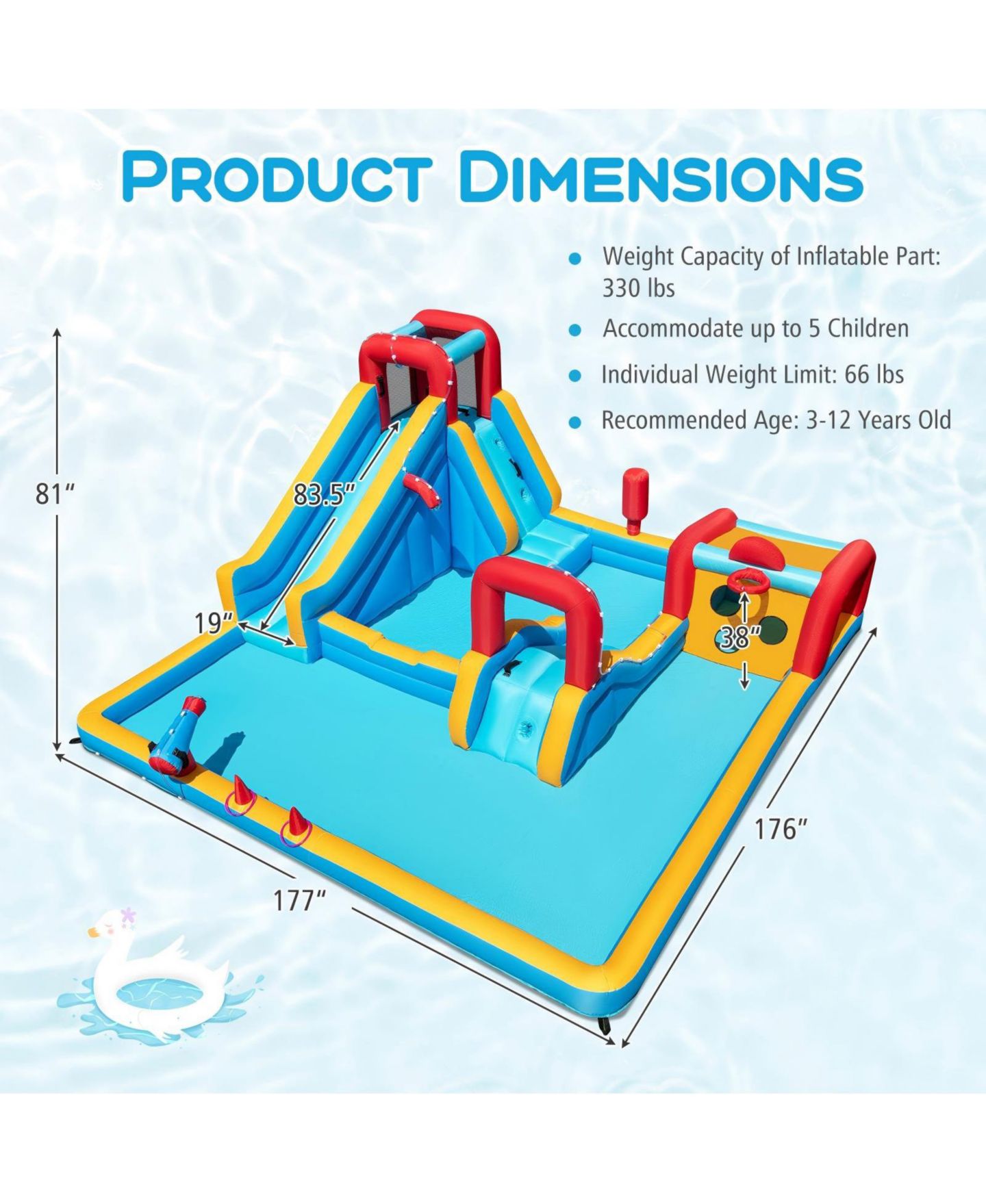 Детская игрушка HONGGE 9-in-1 Inflatable Double Water Slide Park, Accommodates up to 5 Children, Ages 3+, цвет: Colorful — фото 3