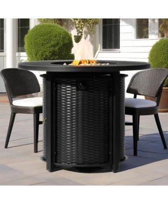 32" Propane Gas Fire Pit Table, 50000 BTU Round Steel Fire Pit for Outside Patio Deck Garden Courtyard-Black