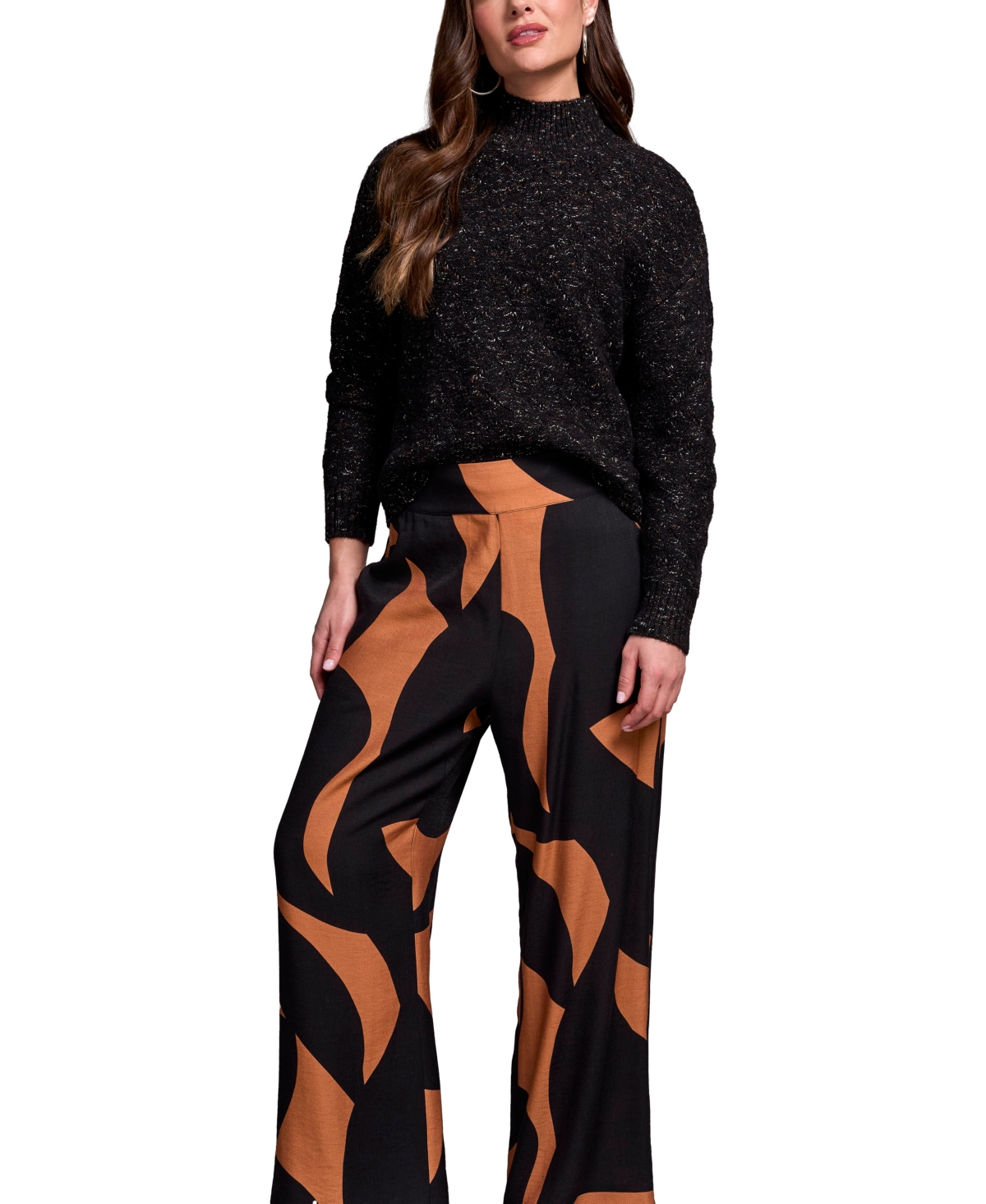 Tribal Women's Mock Neck Drop Shoulder Sweater