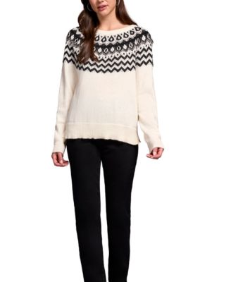 Women's Soft Beaded Fair Isle Scoop Neck Sweater