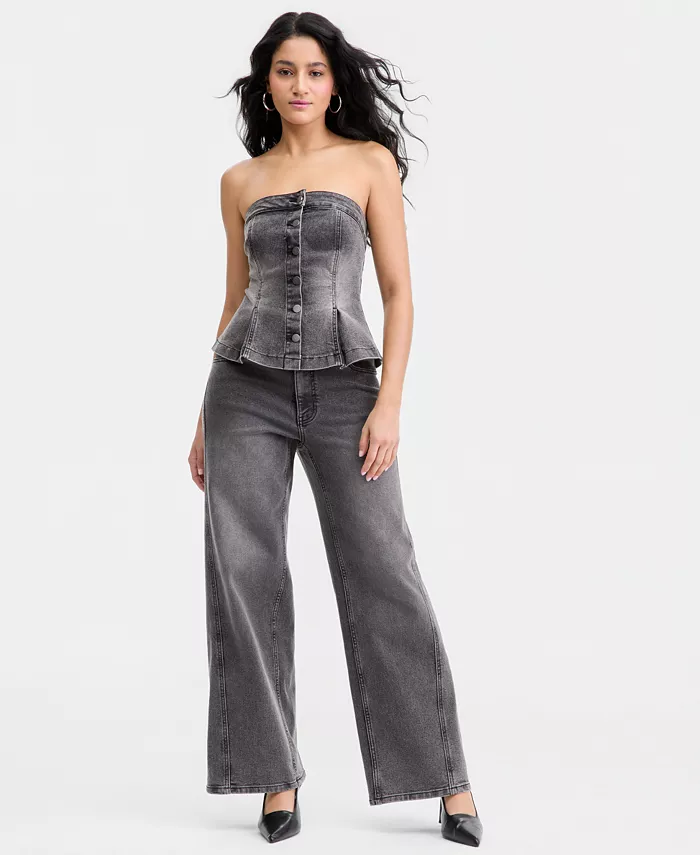Women's Denim Button-Front Bustier, Macy's Exclusive - thumbnail 2
