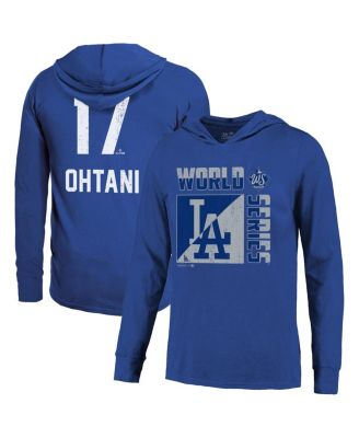 Majestic Threads - Men's Shohei Ohtani Royal Los Angeles Dodgers 2025 World Series Name Number Lightweight Long Sleeve Hooded T-Shirt