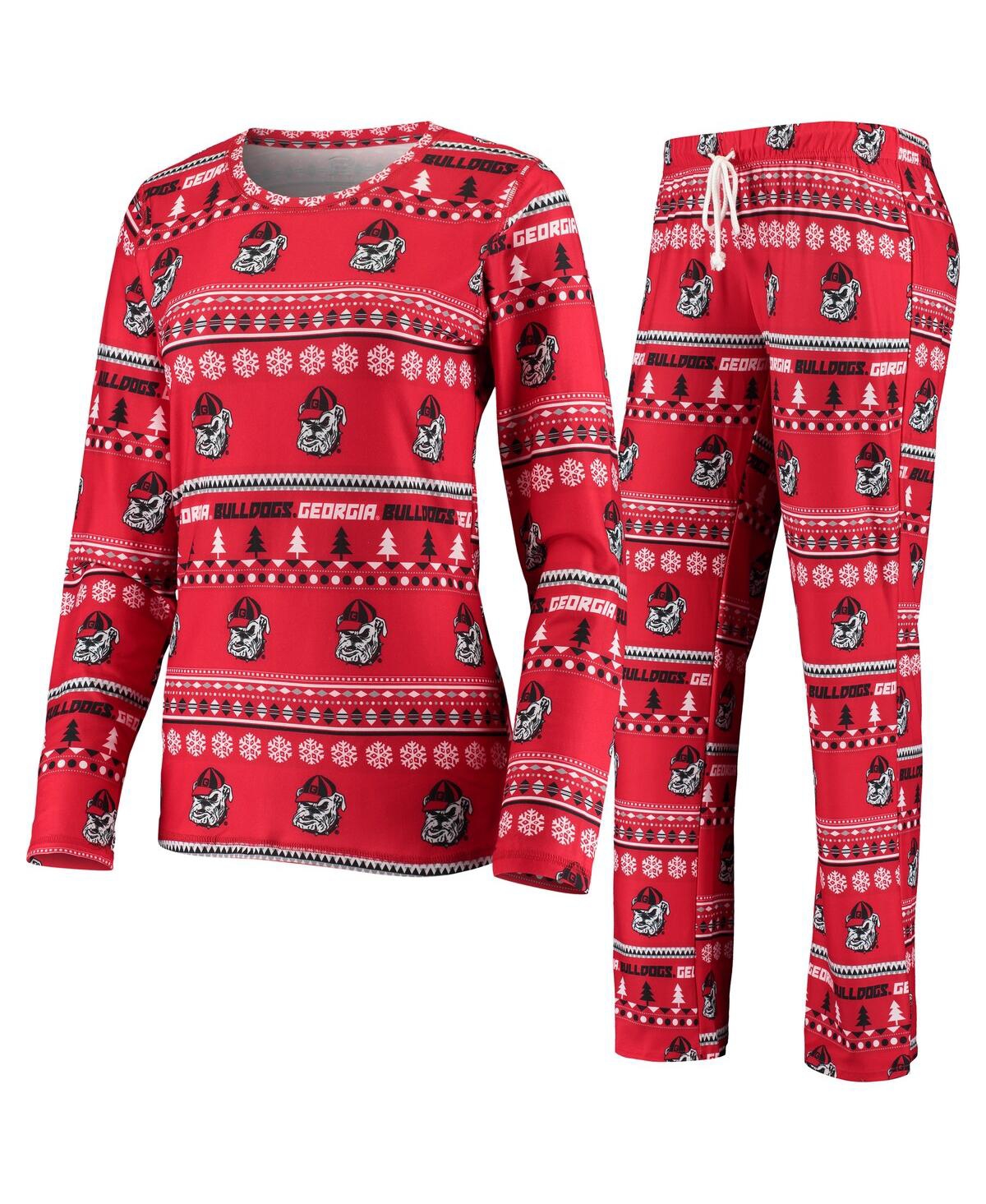 Concepts Sport Women's 2-piece Red Georgia Bulldogs Holiday Long Sleeve Top And Pants Sleep Set In Red
