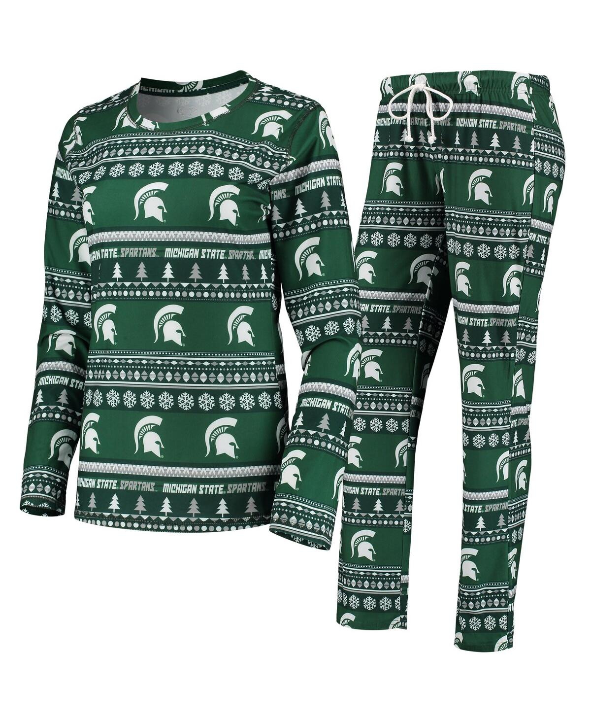 Concepts Sport Women's 2-piece Green Michigan State Spartans Holiday Long Sleeve Top And Pants Sleep Set In Green