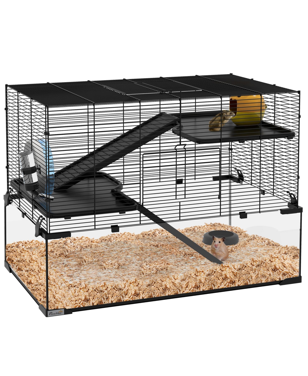 PawHut Hamster Cage, 31" Gerbil Cage with Glass Basin for Small Hamsters