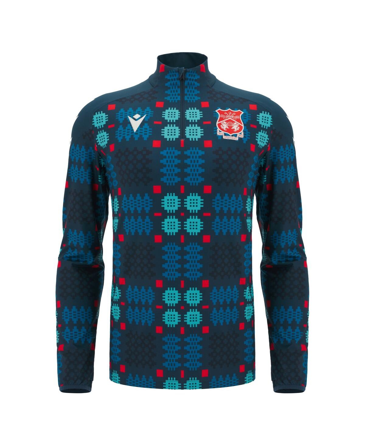 Macron Men's Blue Wrexham Warm-up Quarter-zip Pullover Hoodie In Multi