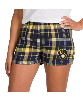 Concepts Sport - Women's Navy/Gold Milwaukee Brewers Ultimate Flannel Shorts