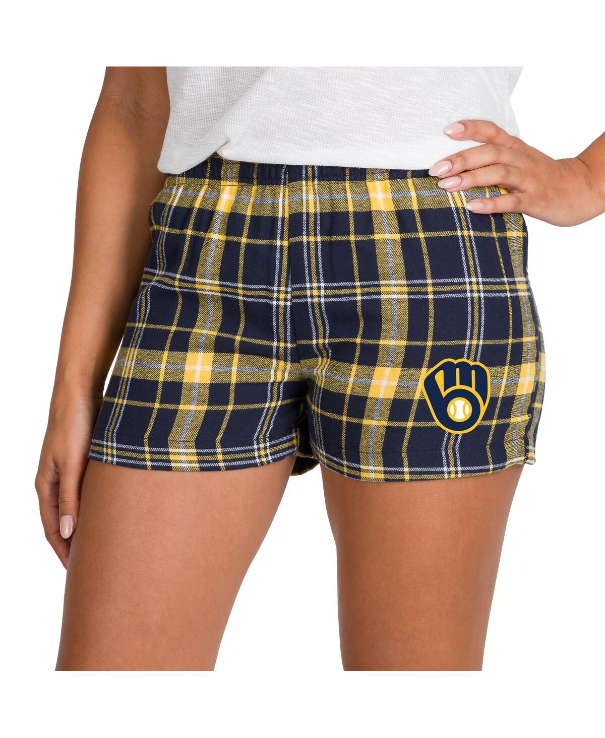Concepts Sport Women's Navy/gold Milwaukee Brewers Ultimate Flannel Shorts In Blue