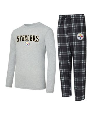 Concepts Sport - Men's Black/Gray Pittsburgh Steelers Regulate Long Sleeve T-Shirt and Plaid Pant Set