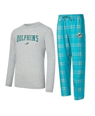 Concepts Sport - Men's Aqua/Gray Miami Dolphins Regulate Long Sleeve T-Shirt and Plaid Pant Set