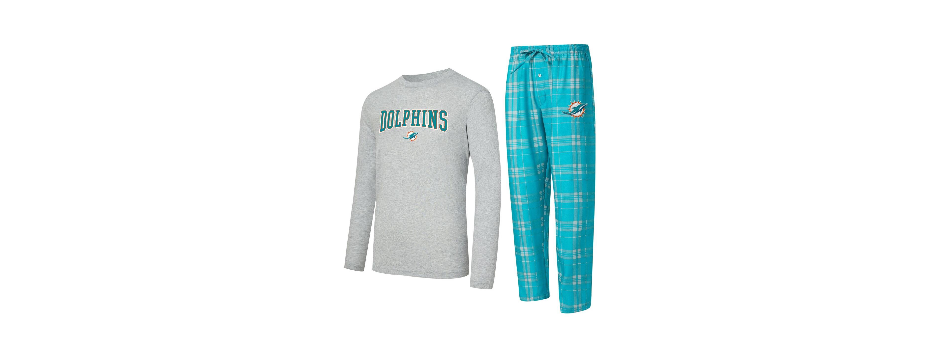 Concepts Sport Men's 2-Piece Aqua/Gray Miami Dolphins Regulate Long Sleeve T-Shirt and Plaid Pant Set