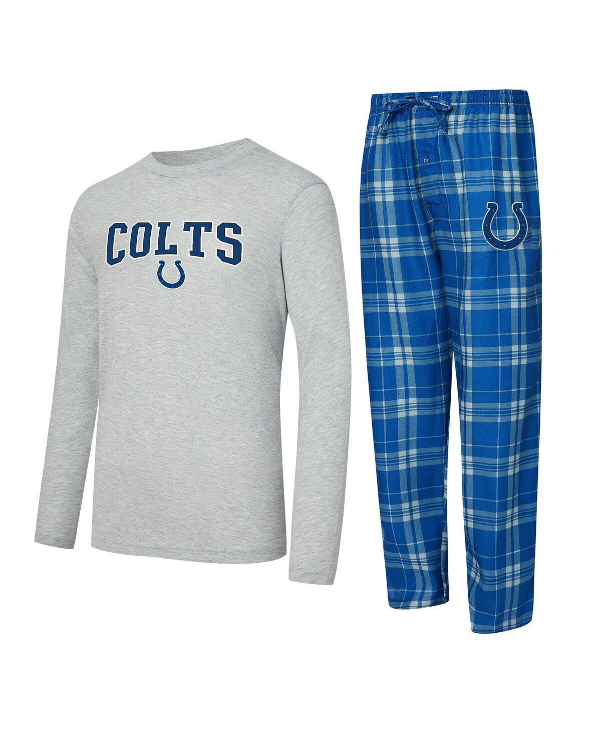 Concepts Sport Men's 2-Piece Royal/Gray Indianapolis Colts Regulate Long Sleeve T-Shirt and Plaid Pant Set