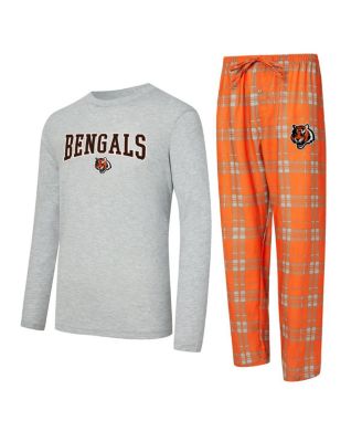 Concepts Sport - Men's Orange/Gray Cincinnati Bengals Regulate Long Sleeve T-Shirt and Plaid Pant Set