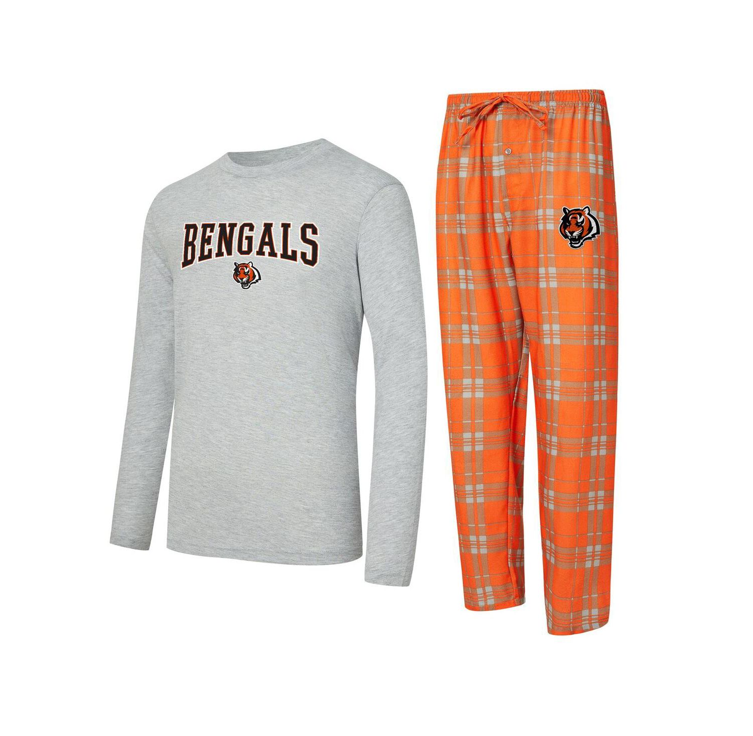 Men's 2-Piece Orange/Gray Cincinnati Bengals Regulate Long Sleeve T-Shirt and Plaid Pants Set