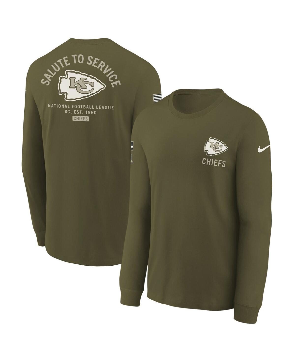 Nike Big Boys and Girls Olive Kansas City Chiefs 2025 Salute to Service Sideline Dri-fit Long Sleeve T-Shirt
