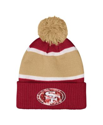 Outerstuff - Girls Scarlet San Francisco 49ers Let's Play Cuffed Knit Hat with Pom