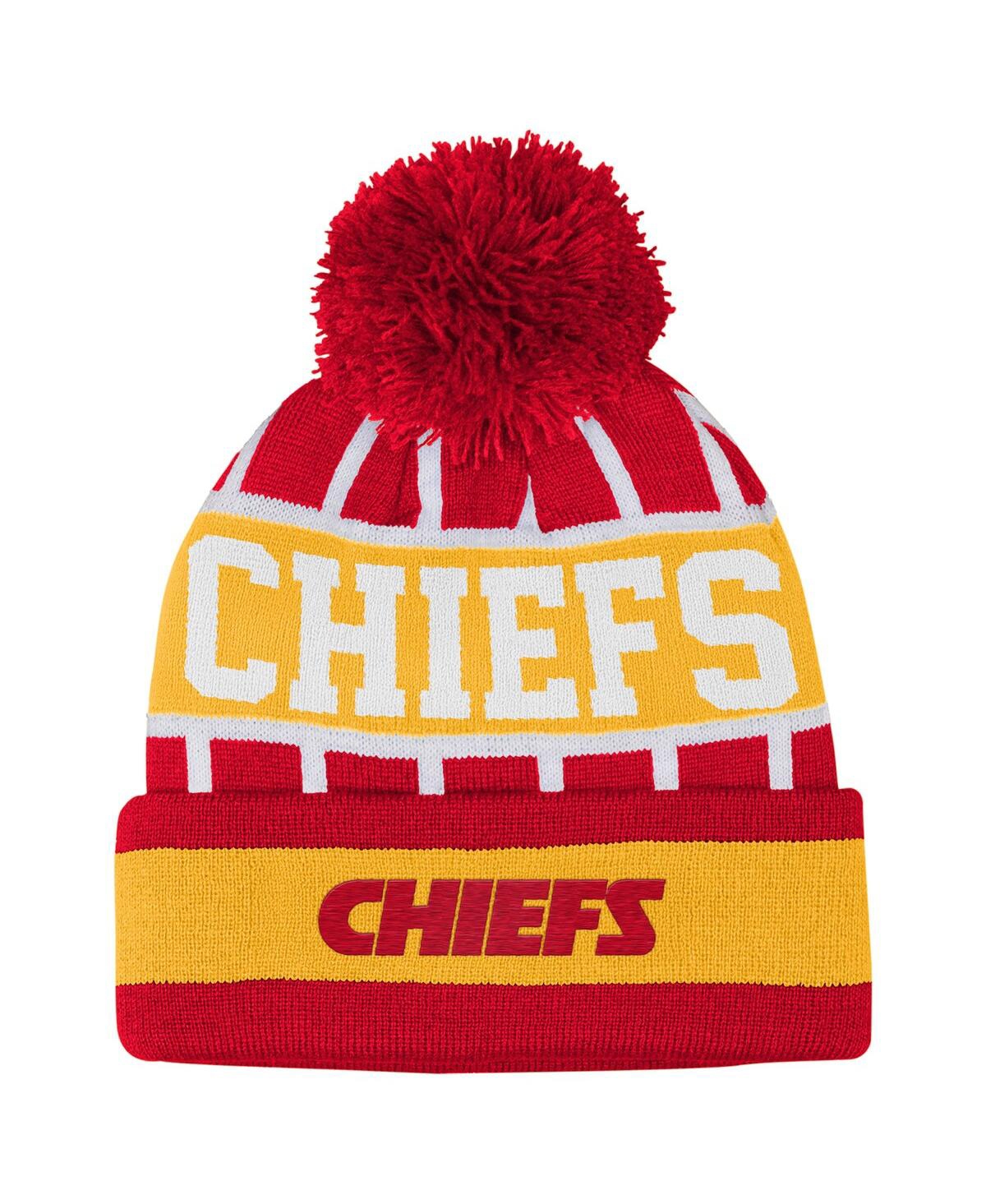 Outerstuff Big Boys and Girls Red Kansas City Chiefs Go Fast Cuffed with Pom Knit Hat