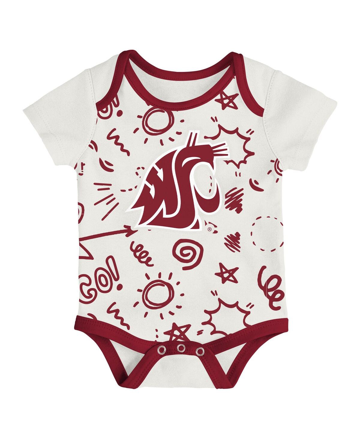 Outerstuff Baby Boys And Girls 3-piece Red/black Washington State Cougars All Day Play Bodysuit Set In Burgundy