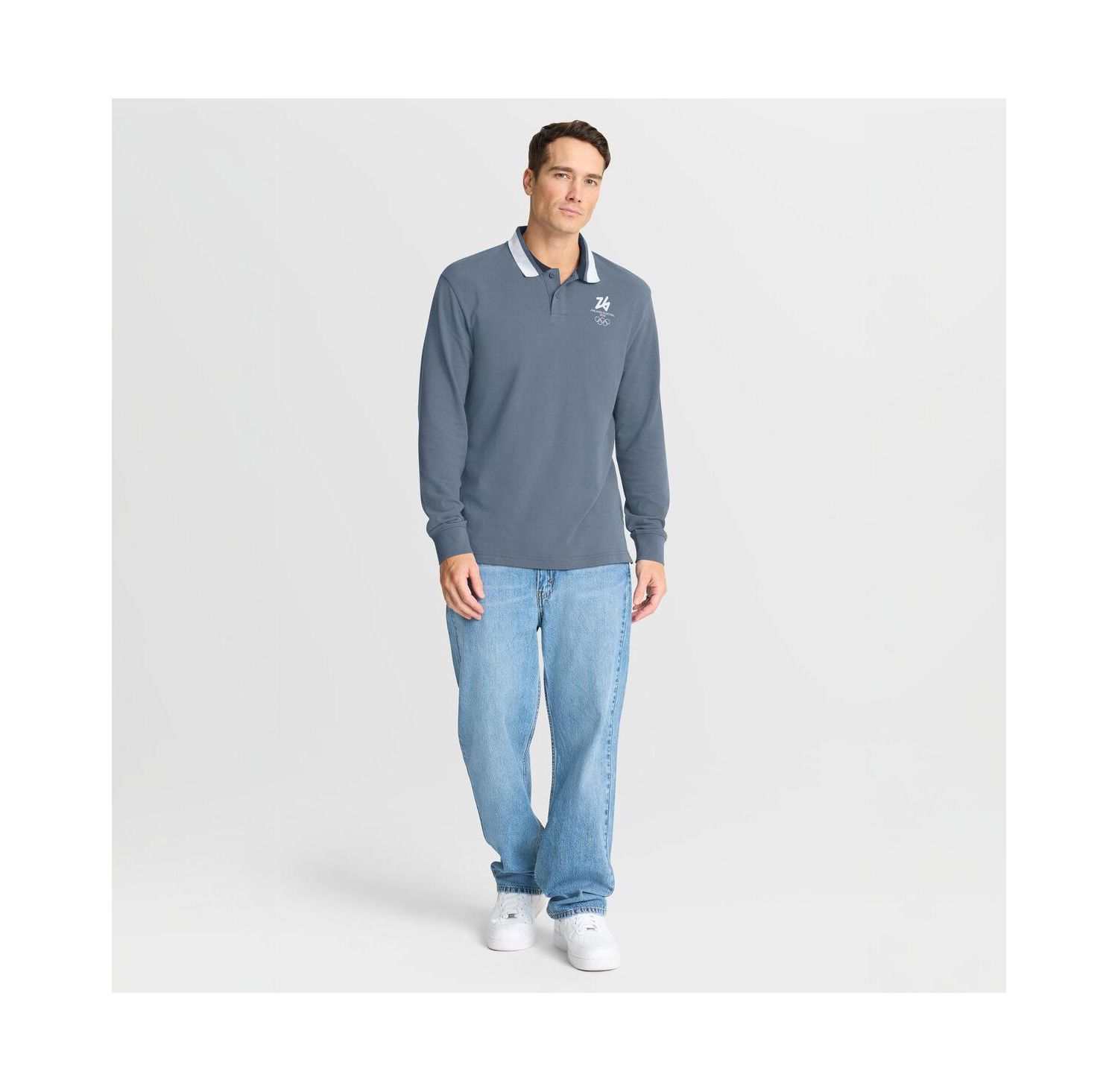 Men's Blue Milano Cortina 2026 Winter Olympics Tipped Long Sleeve Polo Shirt