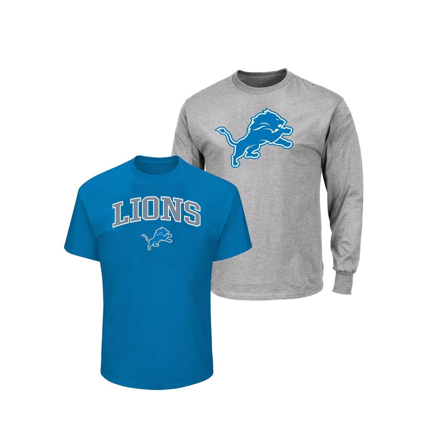 Мужские комплекты Fanatics Blue/Heather Gray Detroit Lions Big & Tall 2-Pack T-Shirt Set — фото 1