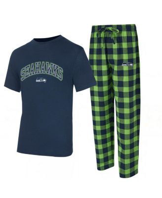 Concepts Sport - Men's College Navy/Neon Green Seattle Seahawks Big Tall Avondale T-Shirt Flannel Pants Sleep Set