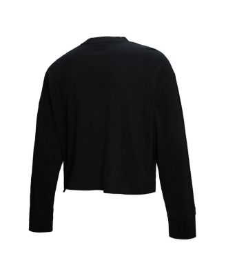 Women's Black Philadelphia 76ers Hardwood Classics Studded Boxy Cropped Long Sleeve T-Shirt