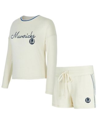 Concepts Sport - Women's Cream Dallas Mavericks Kaki Hacci Knit Long Sleeve Top Shorts Set