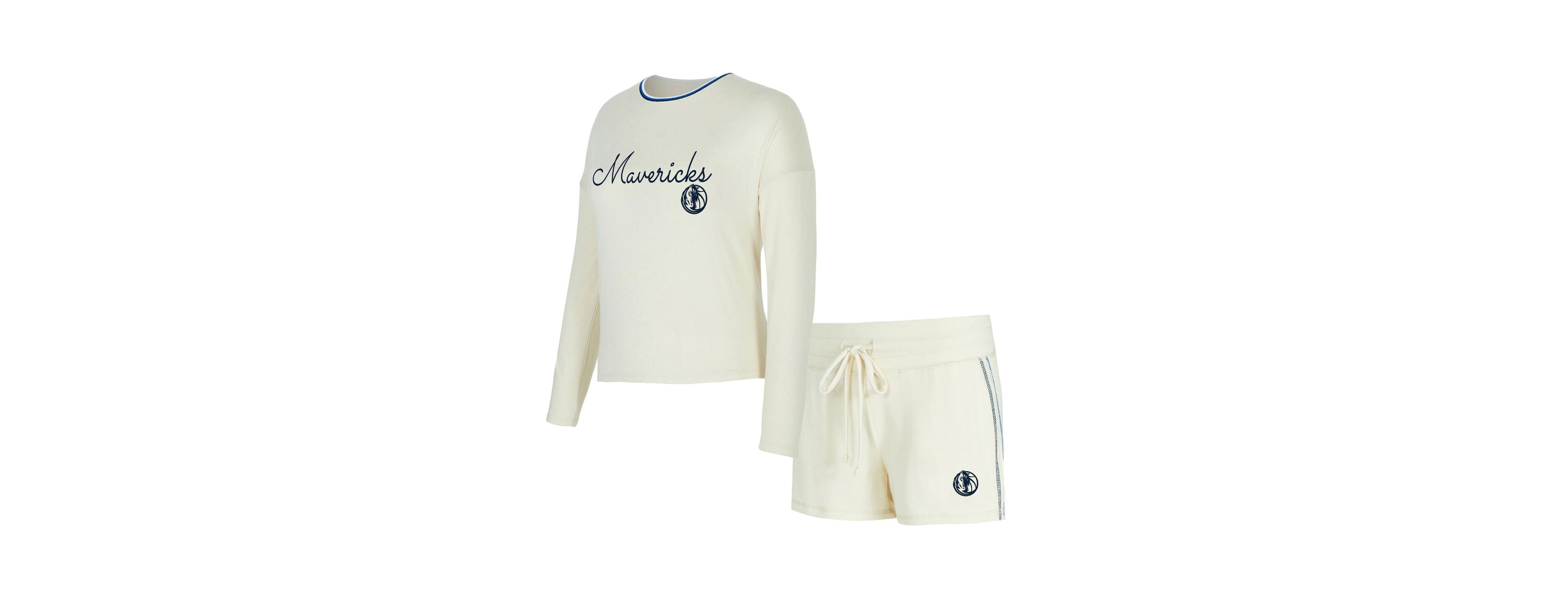 Concepts Sport Women's 2-Piece Cream Dallas Mavericks Kaki Hacci Knit Long Sleeve Top and Shorts Set