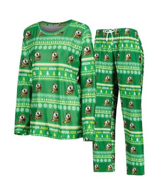 Concepts Sport - Women's Green Oregon Ducks Holiday Long Sleeve Top and Pants Sleep Set