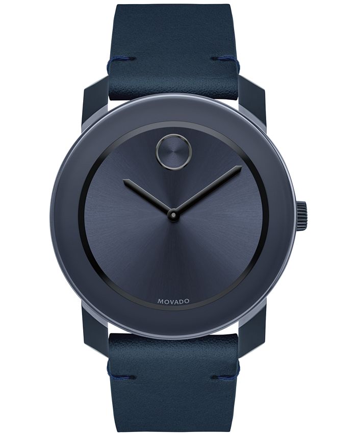 Movado Men's Swiss Bold Blue Leather Strap Watch 42mm 3600370 - Macy's