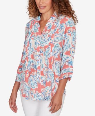 Petite Paisley Silky Gauze Button Front Top