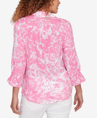 Petite Brushstroke Floral Silky Gauze Popover Top