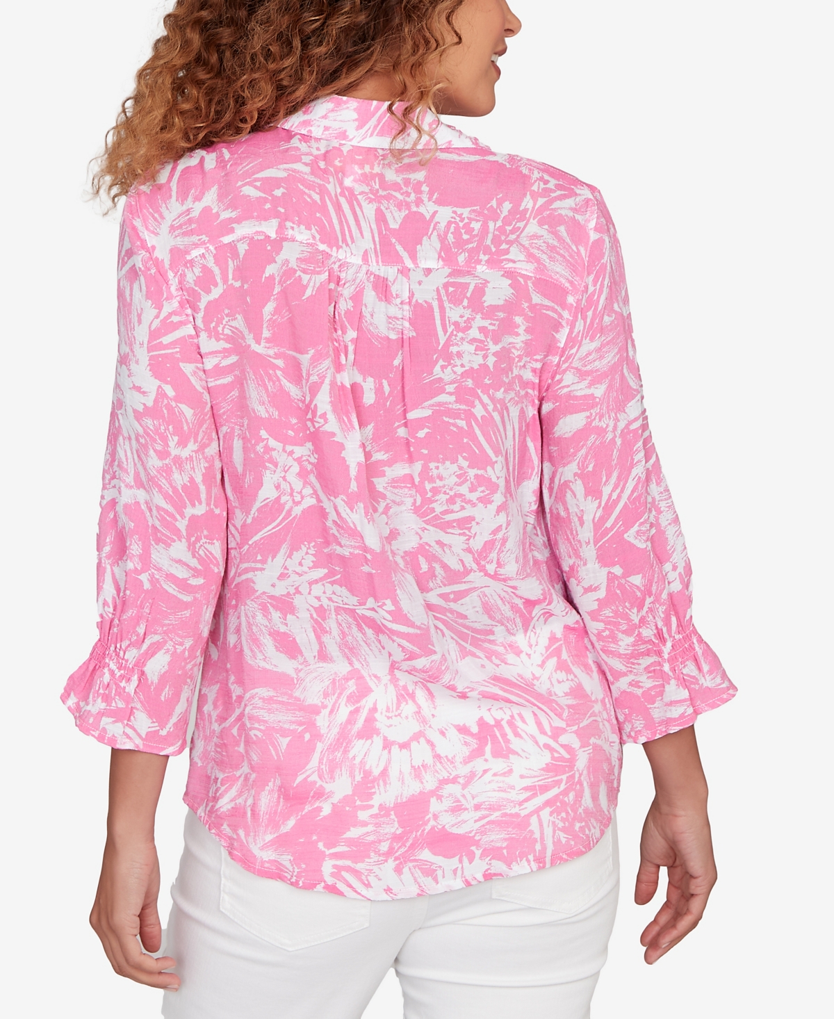 Ruby Rd. Petite Brushstroke Floral Silky Gauze Popover Top