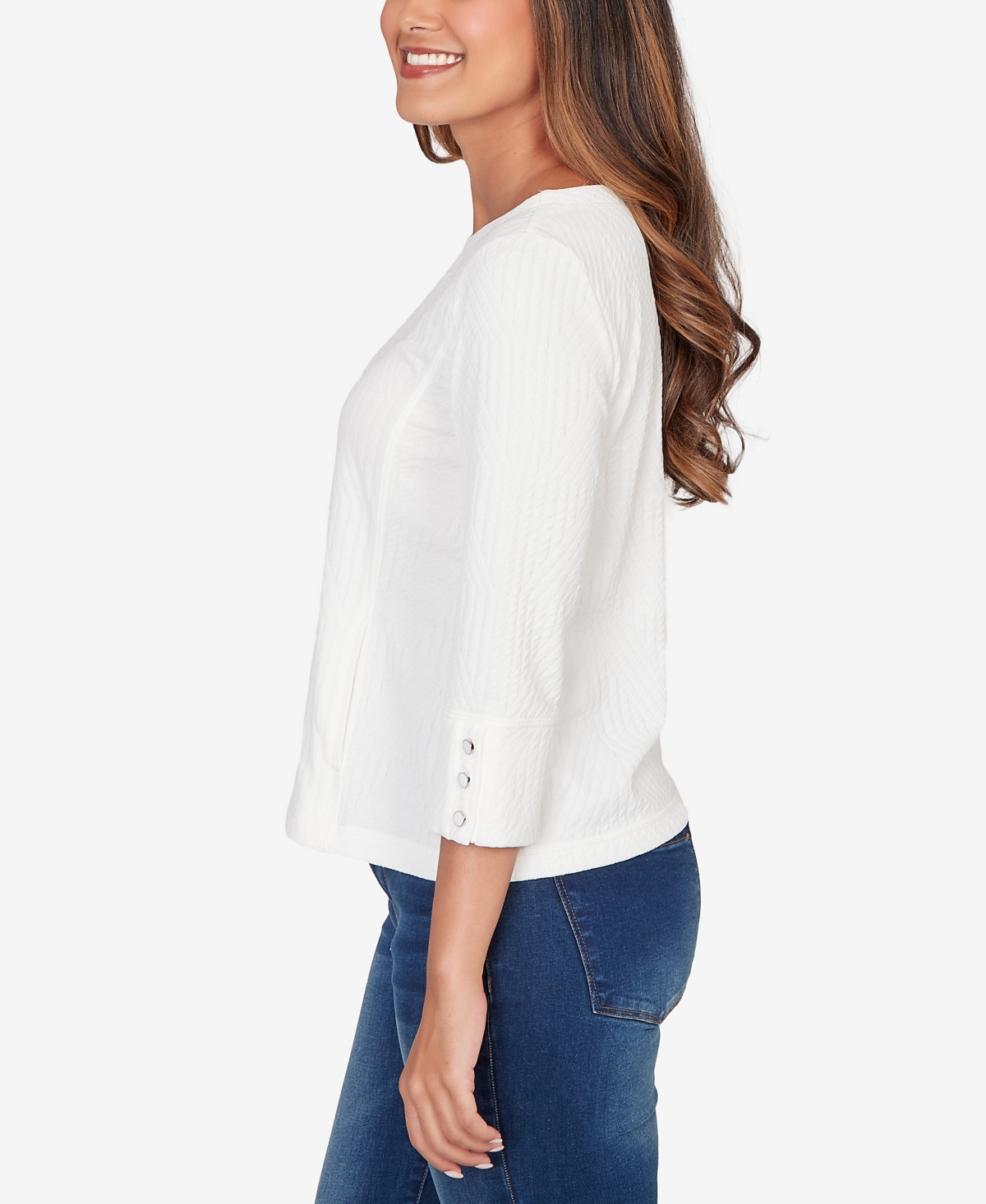 Ruby Rd. Petite Abstract Textured Pucker Knit Boxy Top In White