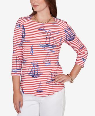 Petite Striped Sailboat Knit Top