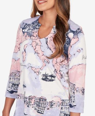 Petite Mediterranean Scenic Print Cotton Top