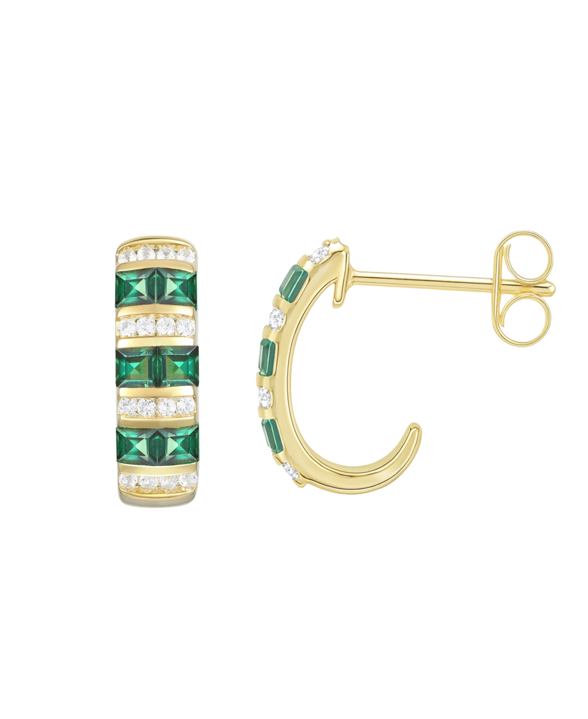 Macy's Lab-grown Ruby (5/8 Ct. T.w.) & White Sapphire (1/6 Ct. T.w.) Earring In 14k Gold Over Sterling Silv In Brown