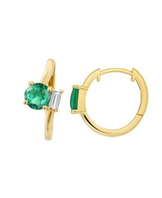 Lab-Grown Emerald (3/4 ct. t.w.) & White Sapphire (1/6 ct. t.w.) Earring in 14k Gold Over Sterling Silver (also in Ruby & Sapphire)