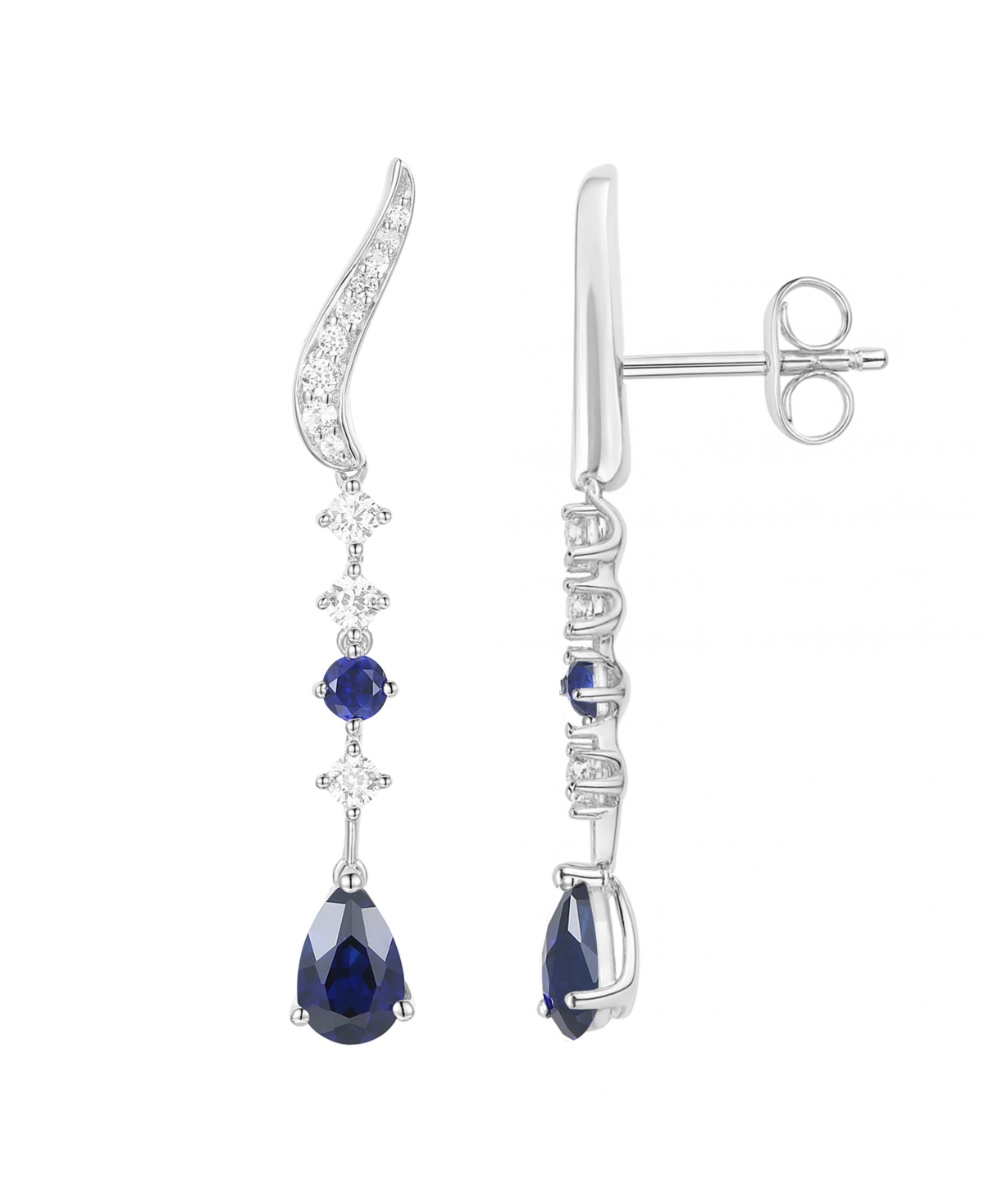 Macy's Lab-grown Ruby (1/6 Ct. T.w.) & White Sapphire (1/2 Ct. T.w.) Earring In 14k Gold Over Sterling Silv In Silver