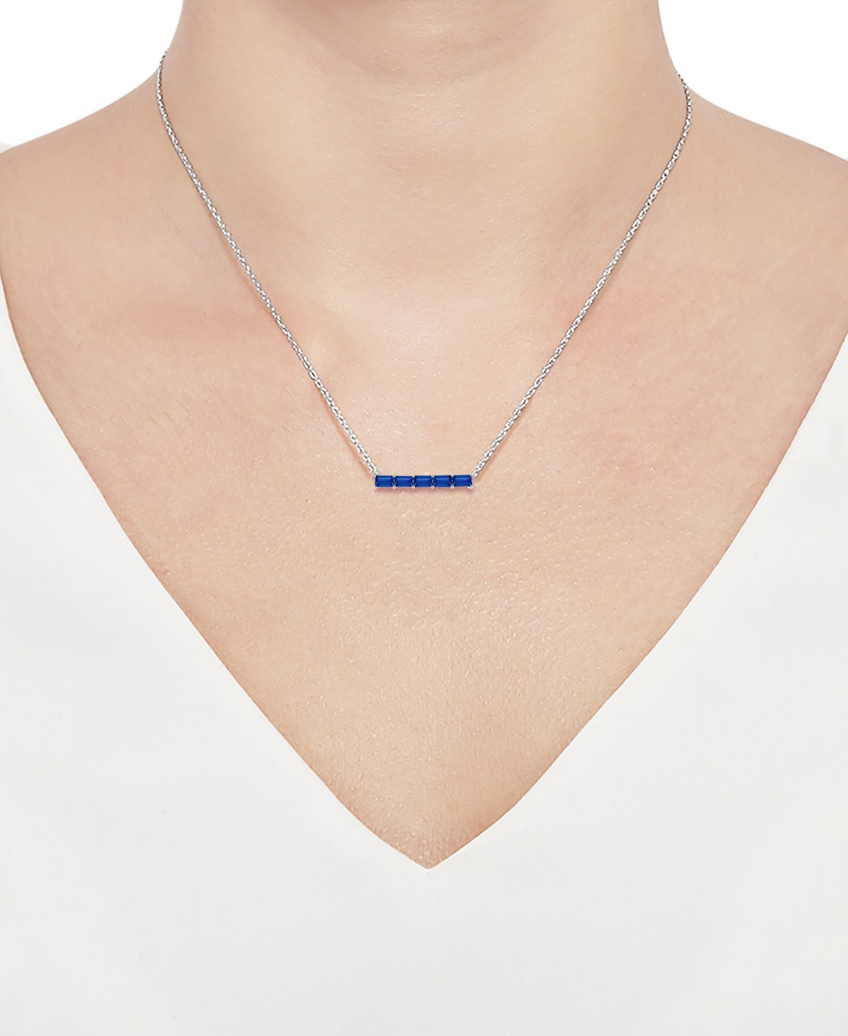 Macy's Lab-grown Sapphire (5/8 Ct. T.w.) Necklace In Sterling Silver (also In Multi-stone) In Blue
