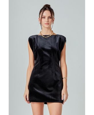 Women's Velvet Power Shoulder Mini Dress