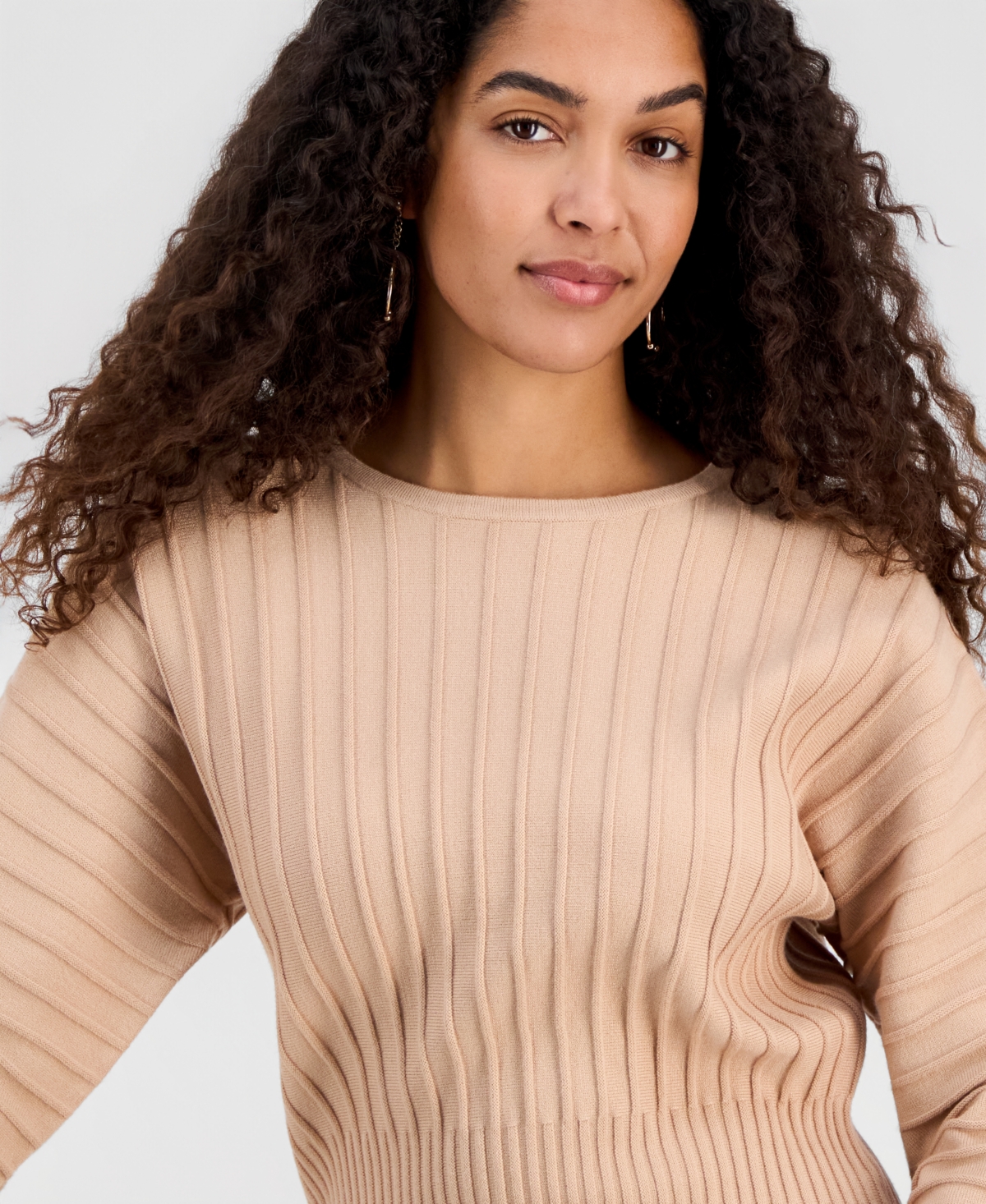 T Tahari Women's Ribbed Long-Sleeve Flared Sweater