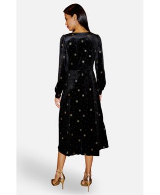 Women's Foil Print Velvet Midi Dress