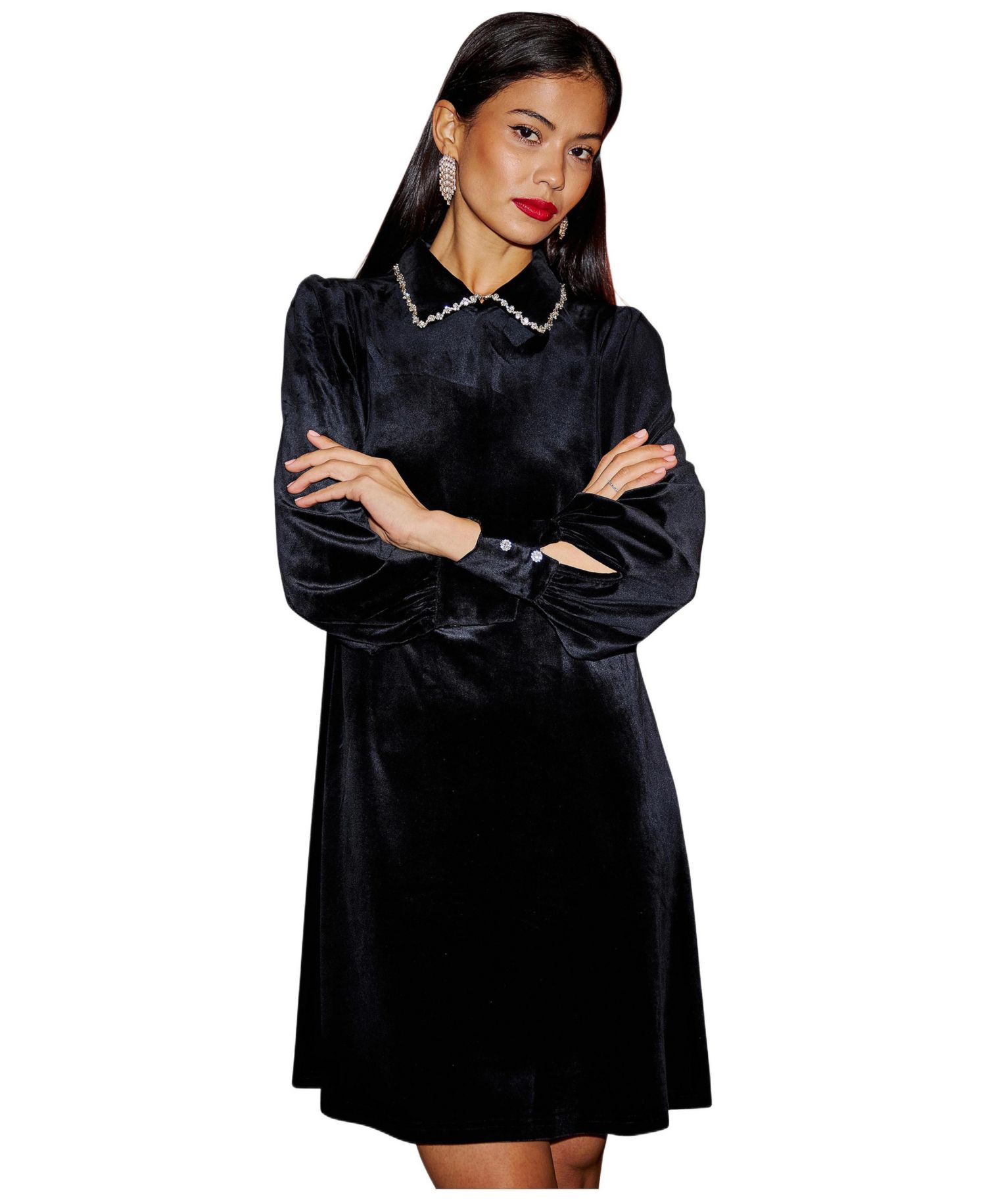 Women's Long Sleeve Velvet Tunic Dress