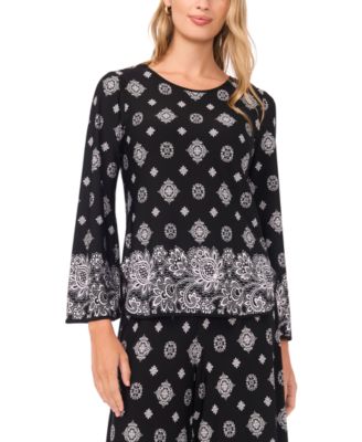 Sam & Jess - Women's Slit Bell-Sleeve Crewneck Top