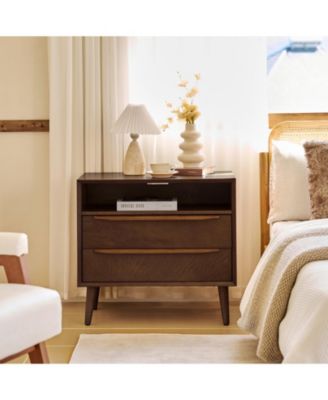 Kay Mid-century Modern 2 - Drawer End Table with  Built-In Outlets