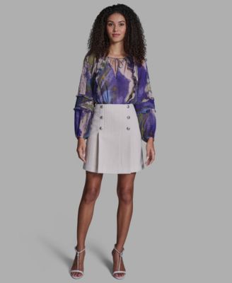 Women's Button Detail Pleated Mini Skirt