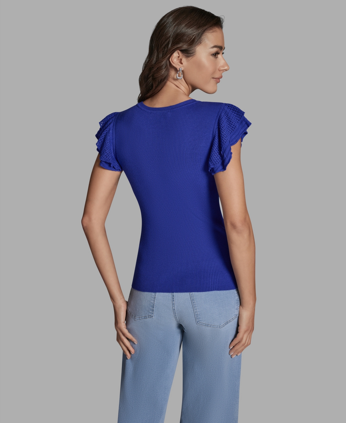 Bcbg Women's Crewneck Ruffle Sleeve Sweater Top