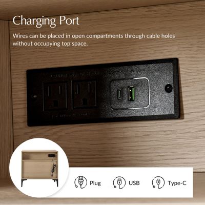 Lindley 28"W Modern 2-Drawer End Table with Charging Port and Open Shelf